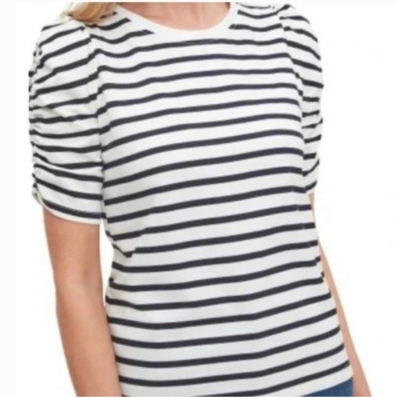 kate spade Tops - Kate Spade New York Short Sleeve Black and White Stripe Top Size XL